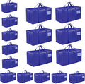 16 Pack-Extra Large Heavy Duty Moving Bags - Waterproof Storage Totes with Handles & Zippers, Foldable for College Dorm, Storage (Blue)
