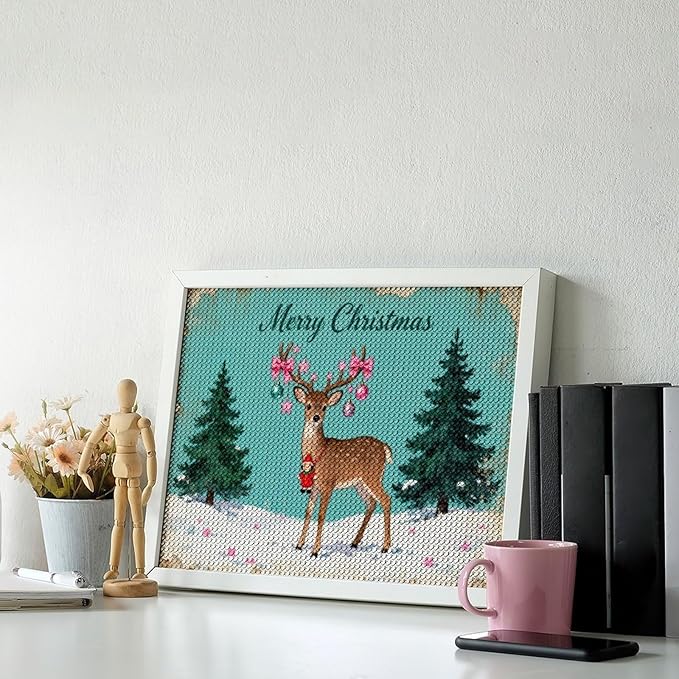 AIVKIEJK Diamond Painting Kits for Adults - Merry Pink Christmas Santa Deer & Tree Painting DIY 5D Full Drill Diamond Dots Paintings with Diamonds Gem Art and Crafts Home Decor 12"x16"