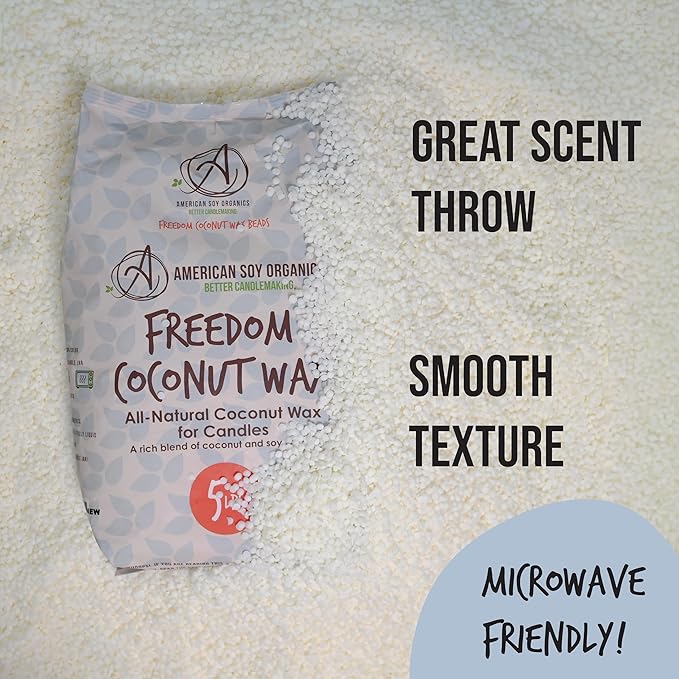 American Soy Organics Freedom Coconut Soy Wax Beads for Candle Making - Natural Candle Making Supplies - Paraffin-Free,Beeswax-Free Coconut Candle Wax for Container Candles,Tealights,Wax Melts 10 lbs