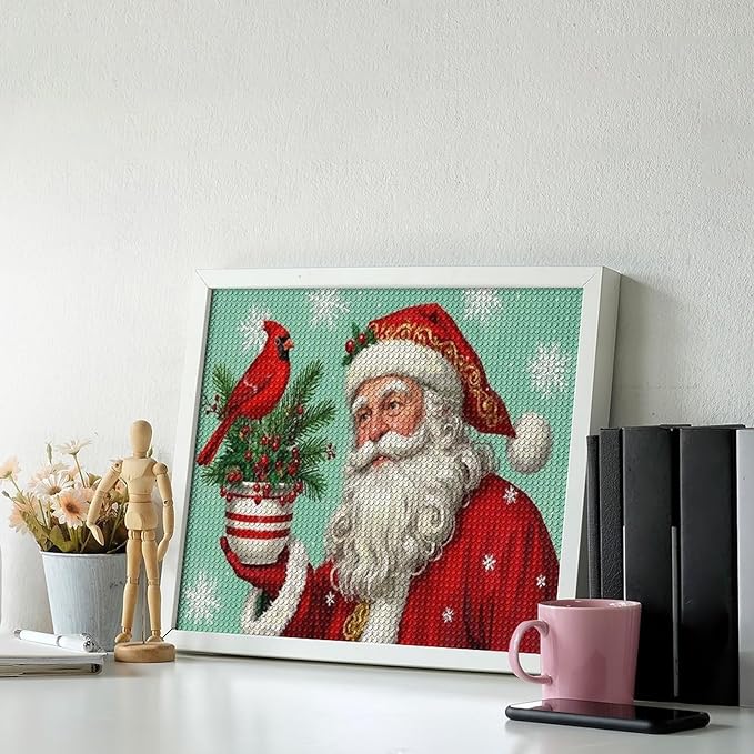 Diamond Painting Kits for Adults - Santa Claus & Red Bird Reindeer Christmas Berry Pine Cone Painting DIY 5D Full Drill Diamond Dots Paintings with Diamonds Gem Art And Crafts Home Decor 16"x20"