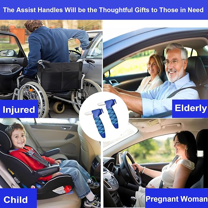 Car Door Handle for Elderly, 3-in-1 Multifunctional Handle Assist, Ultra Grip Mobility Handle for Car, Portable Vehicle Support Door Assist Bar, Max Load 500 Lbs, Anti-Slip Design, Blue