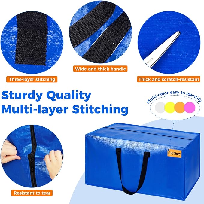 8 Pack Extra Large Moving Bags, Heavy Duty Clothes Storage Totes Bags with ColorNote & Handles, Moving Boxes Alternative Packing Bags for Space Saving