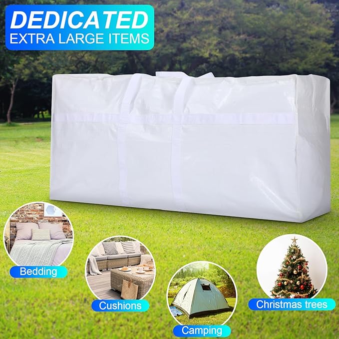 Windyun 4 Pack 57 Gallon Extra Large Moving Bags XXL Heavy Duty Storage Bag with Strong Zipper Handle Jumbo Big Tote Box Foldable for College Dorm Travel Clothes Duffle Blanket Pillow(White)