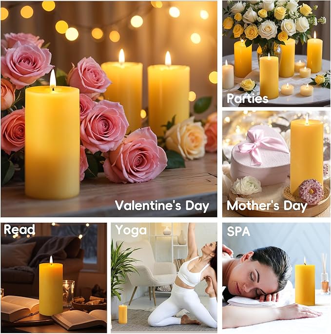 Natural Beeswax Pillar Candles,100% Pure Beeswax Candles-95 Hours Long Burning,Unscented Bees Wax Candles for Home,Prayer,Emergency,Dripless Smokeless Organic Pillar Candles Bluk-2.8x6in-1pack