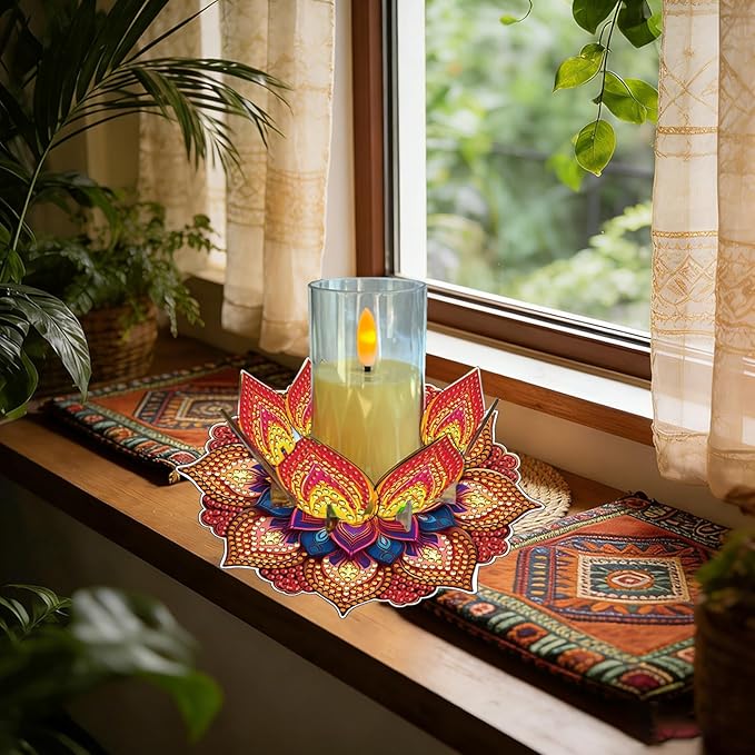 5D DIY Diamond Art Painting PVC Flower Candle Holders Tealight/Tea Light/Votive Candle Holder, for Table Centerpiece Home Décor Party Wedding Dinning-Flower-12