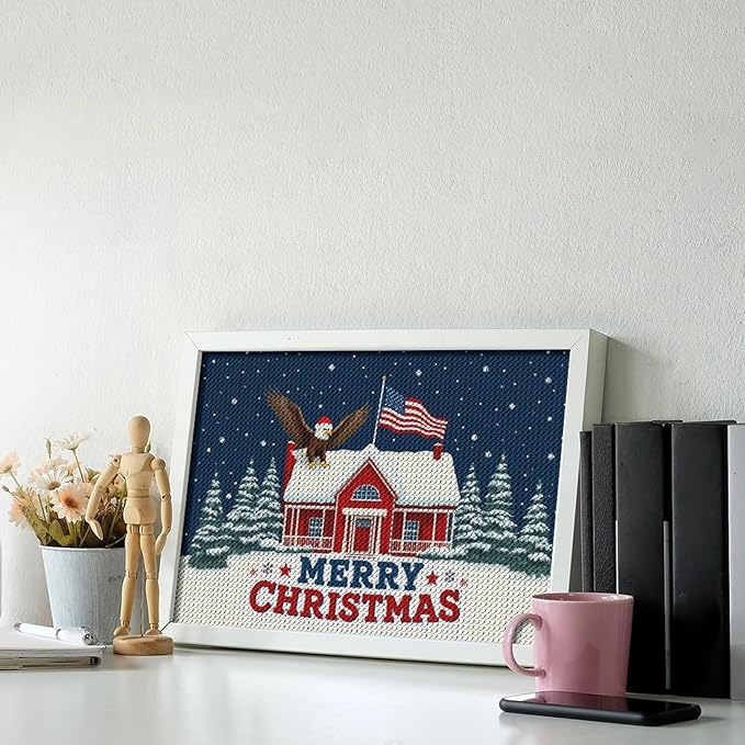 AIVKIEJK Diamond Painting Kits for Adults - American Red House, Snowflakes, Merry Christmas Painting DIY 5D Full Drill Diamond Dots Paintings with Diamonds Gem Art and Crafts Home Decor 8"x12"