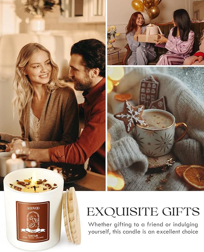 AOOVOO Macchiato Coffee Scented Candles for Women - Aromatherapy Candle with Crystals Inside, 10oz, 60H Burning Time, Soy Candles for Home Scented, Birthday Gifts Valentines Day Candle for Women Mom