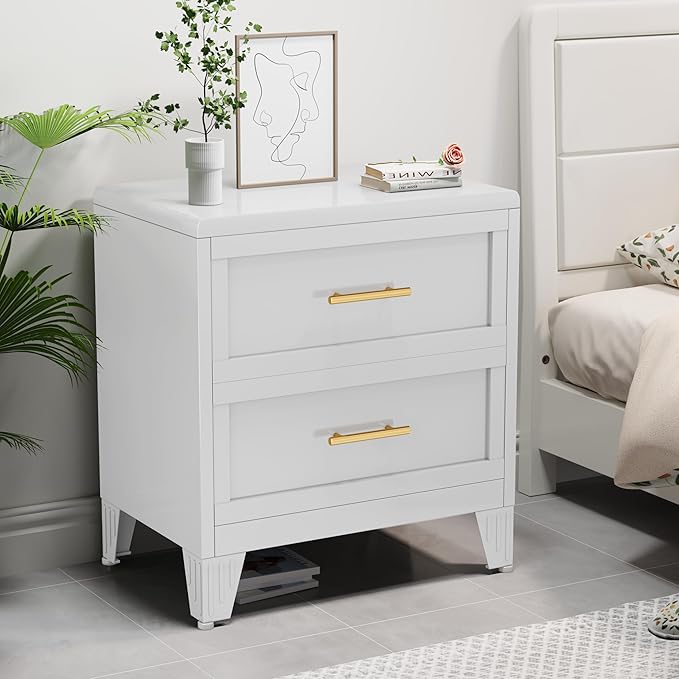 Ckzbx Metal Dresser Narrow Dresser for Bedroom Chest, 26.42" H Drawer Chest, Closet Dressers & Chests of Drawers for Living Room, Hallway (2 Drawers White 24inch Wide)