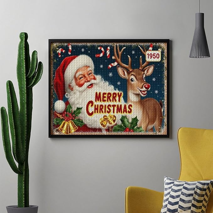 AIVKIEJK Diamond Painting Kits for Adults - Christmas 1950 Santa Claus and Deer Painting DIY 5D Full Drill Diamond Dots Paintings with Diamonds Gem Art and Crafts Home Decor 16"x20"