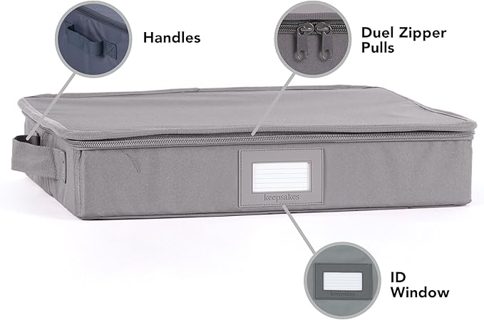 Covermates Keepsakes Zip-Top Storage Box Set, 3 Pack Heavy Duty Polyester Organizer Bins, Stackable Design, ID Window, Reinforced Handles, Closet Home Storage, Graphite