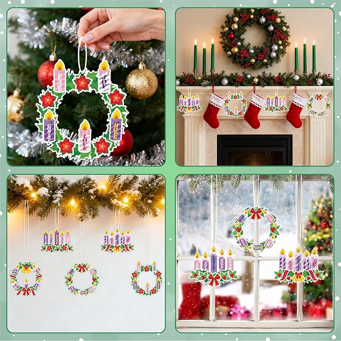 24 Sets Advent Wreath Craft Kit for Kids, DIY Make Your Own Christmas Candle Wreath Craft Activity, Religious Advent Decoration for Home Classroom School Church Family Holiday Crafts