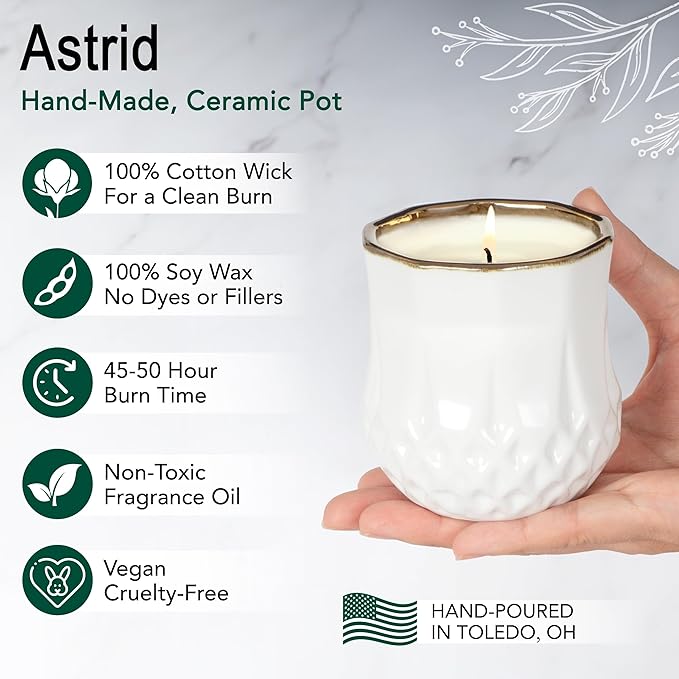 Hyggelight - The Growing Candle, Rosemary & Sage Scent, 9oz Ceramic Pot, Single Wick Aromatherapy Candles, 100% Soy for Women and Men, Astrid