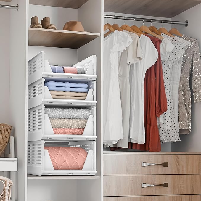 Sorbus Shelf Organizer - Closet Shelf Organizer for Clothes, Closet, Bathroom, Kitchen, Garage - Plastic Stackable Shelf Organizer Baskets - Open Front Design Under Shelf Organizer
