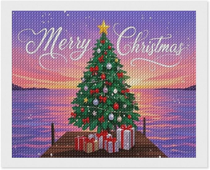AIVKIEJK Diamond Painting Kits for Adults - Merry Christmas Coastal Winter Beach Painting DIY 5D Full Drill Diamond Dots Paintings with Diamonds Gem Art and Crafts Home Decor 16"x20"