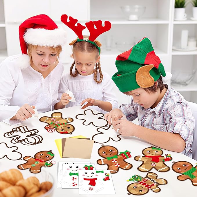Qyeahkj 36 Set Christmas Gingerbread Suncatchers Crafts for DIY Winter Gingerbread Man Window Tissue Paper Craft Kit Hanging Decor for Xmas Holiday Home Activity Art Project Birthday Party Favor