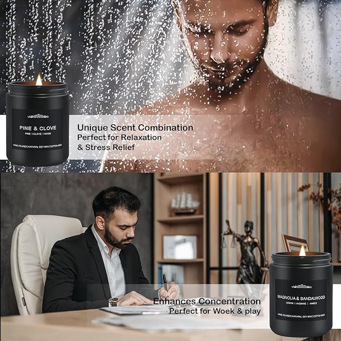 Men Candles Gift Set - 28oz Soy Wax 200h Long Lasting Candle, Masculine Scented Candles with Pine/Sandalwood/Amber/Oakmoss - Candles for Home Scented, Birthday, Father's Day, Man Cave Decor