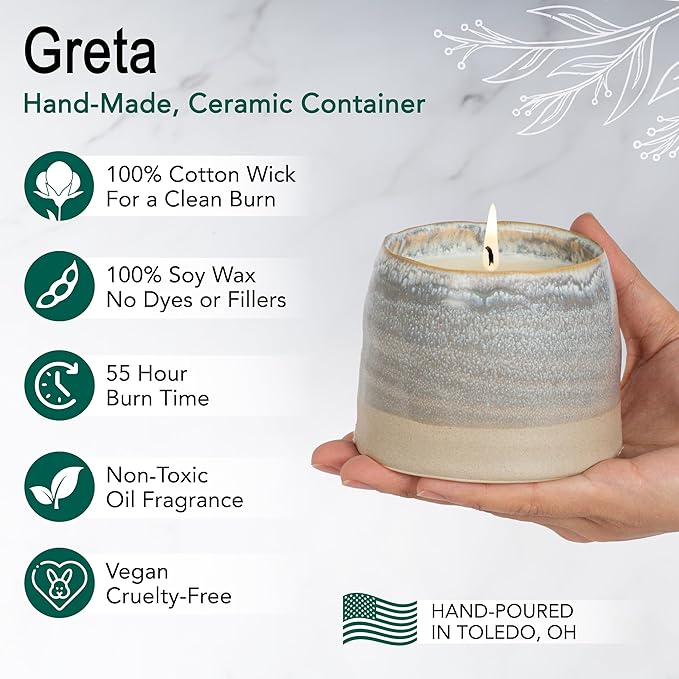 Hyggelight - The Growing Candle, Rosemary & Sage Scent, 10oz Ceramic Pot, Single Wick Aromatherapy Candles, 100% Soy for Women and Men, Greta