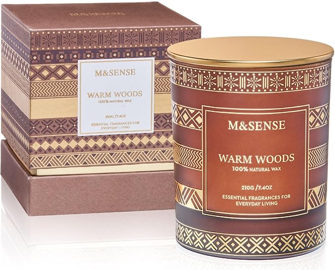 M&SENSE Warm Wood Christmas Soy Candle, 7.4oz 45 Hour Burn Time, Winter Home Fragrance Candle for Men & Women, New Year Holiday Gifts