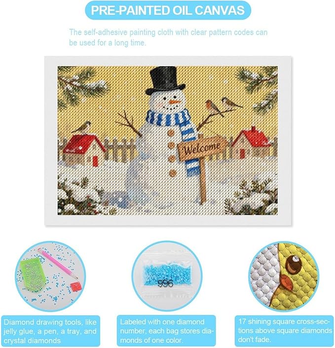 AIVKIEJK Diamond Painting Kits for Adults - Christmas Welcome Snowman Winter Christmas Painting DIY 5D Full Drill Diamond Dots Paintings with Diamonds Gem Art and Crafts Home Decor 8"x12"