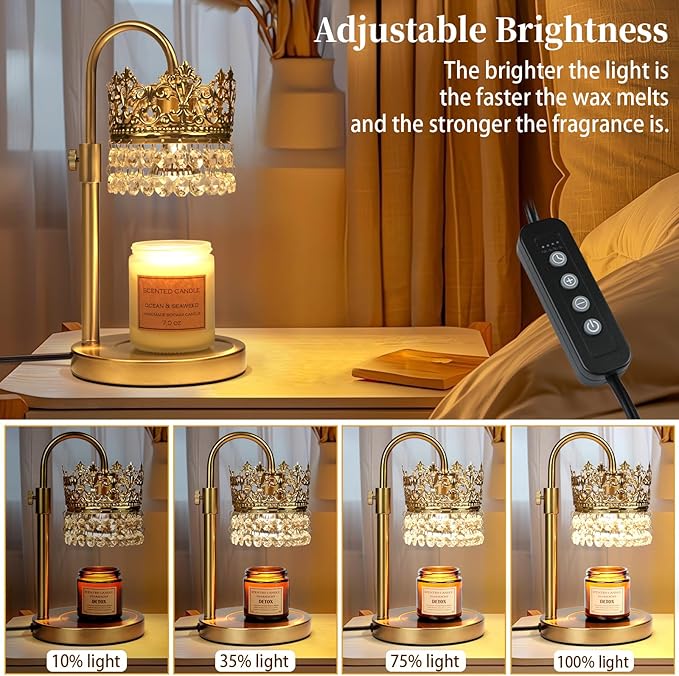 Candle Warmer Lamp with Timer Dimmer Adjustable Height with 2 Bulbs Crystal Candle Lamp Elegant Home Decor for Valentine's Day Gift Wax Melt Warmers for Women Birthday Gift (Gold)