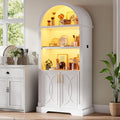 Vlsrka 71" Tall Arched Cabinet, Kitchen Pantry Cabinets, Arched Bookshelf/Bookcase,China Cabinet, Wood Kitchen Storage Cabinets with Open & Adjustable Shelves, Induction 3 Color Lights, White