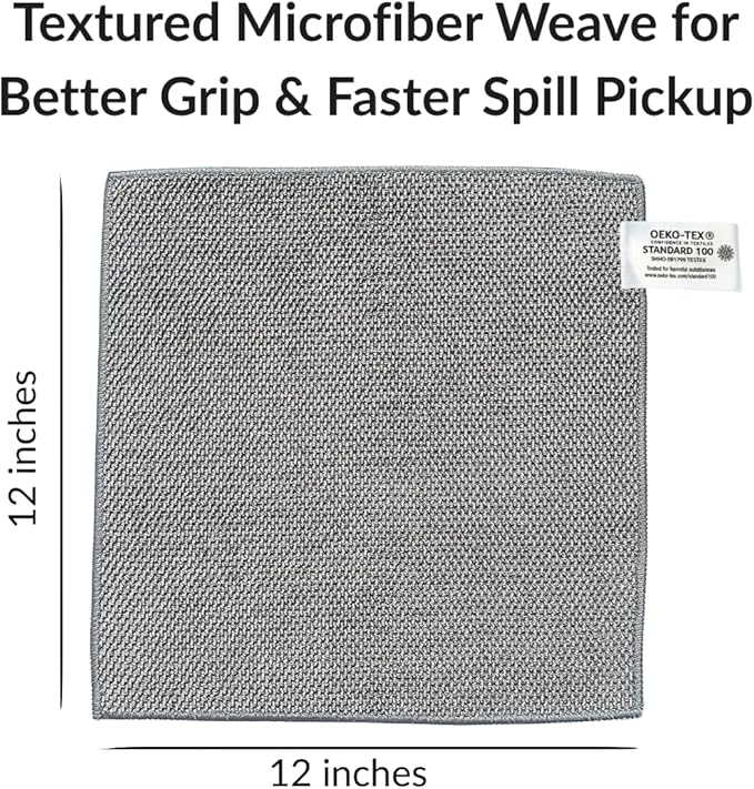 Solyra Oeko-Tex Certified Microfiber Cleaning Cloths – Non-Toxic, Safe for Family & Pets – 6 Pack Kitchen Rags for Counter – 12x12 in, Lint-Free, Absorbent Dish Towels, Dusting Cloths