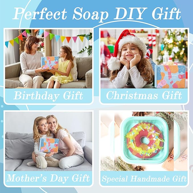 BRIPATI Soap DIY Making Kit - Soaps Crafts Supplies Set for Adults Include Soap Base, Silicone Donut Mold, Fragrance Oil, Liquid Dyes, Glitters, Birthday & Holiday Gift