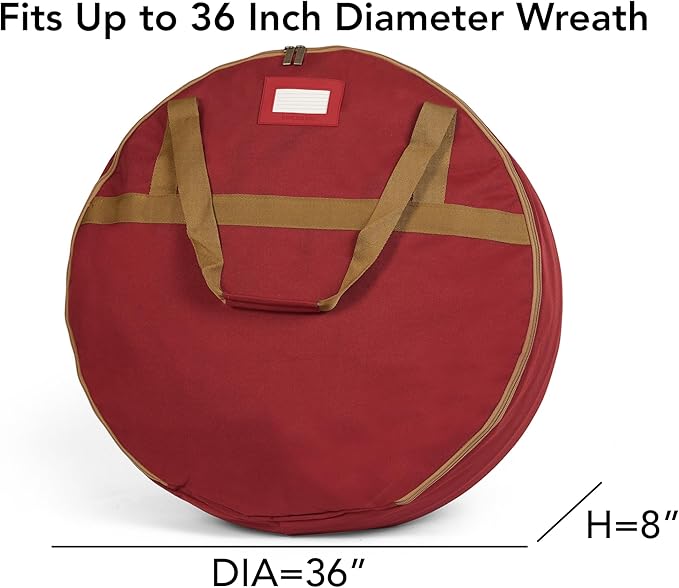 Covermates Keepsakes Wreath Storage Bag – Heavy-Duty Polyester with Buckle Straps & Interior Pouch – Protective Holiday Wreath Organizer with Handles, D-Ring & Label Window, Red