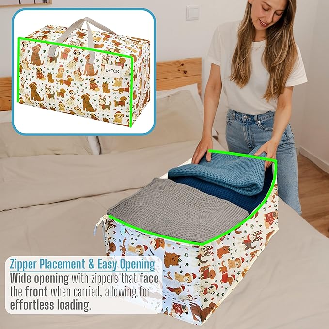 VENO 4 Pack Extra Large Heavy Duty Moving Bags with Wide Opening & Reinforced Handles, Reusable Storage Tote Bags with Strong Zippers for Clothes, College Dorm Essentials & Moving Supplies