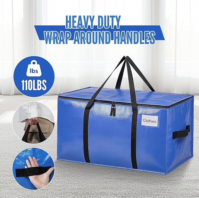 BAGAIL Heavy Duty Moving Bags with Strong Handle, Extra Large Moving Boxes, Storage Tote for Clothes, College Moving Supplies(Blue, 16 Pack)