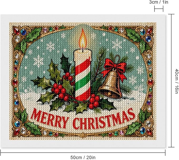AIVKIEJK Diamond Painting Kits for Adults - Merry Christmas Candle & Holly Accents Painting DIY 5D Full Drill Diamond Dots Paintings with Diamonds Gem Art and Crafts Home Decor 16"x20"