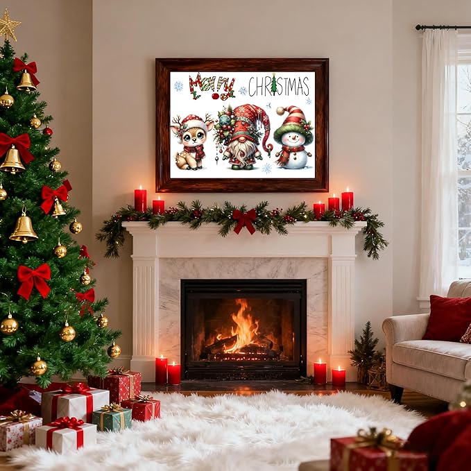 VIGEGU Christmas 5D Diamond Art Kits for Adult, Xmas Snowman Deer Gnome DIY Christmas Diamond Painting for Adults, 5D Full Round Drill Craft for Home Wall Decoration 16x12 Inch