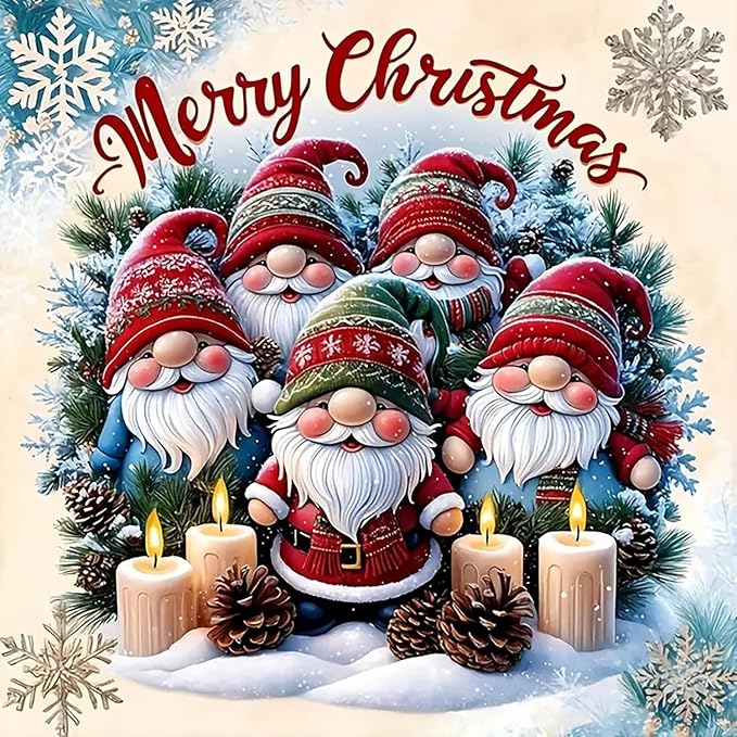Christmas Gnome Candle Diamond Art Painting Kits for Adults, Winter Diamond Painting Kits for Adults Beginners, 5D DIY Full Drill Diamond Dot Gem Art Kits for Adult, Home Wall Decor 13.8x13.8 Inch