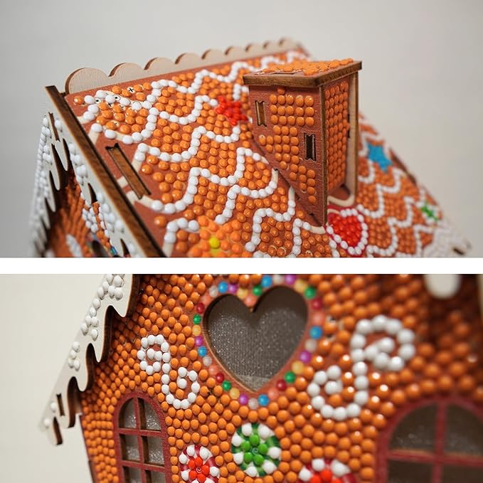 Party Ready 3D Diamond Painting Gingerbread House Christmas Cabin Kit – DIY Holiday Décor, Full Drill Mosaic Art, Festive Craft Kit (Gingerbread House 2)