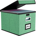 Huolewa File Organizer Box with Lid, Collapsible File Folder Organizer for Office Document Storage, Filing Box with Plastic Slide for Letter Size Hanging File Folders(1 Pack, Light Green)