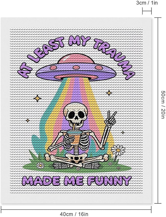KIVJMSIDJA Diamond Art Kits for Adults Skull Skeleton “At Least My Trauma Made Me Funny” DIY Round Diamond Art for Home Wall Decor & Crafts Gifts 16"x20"