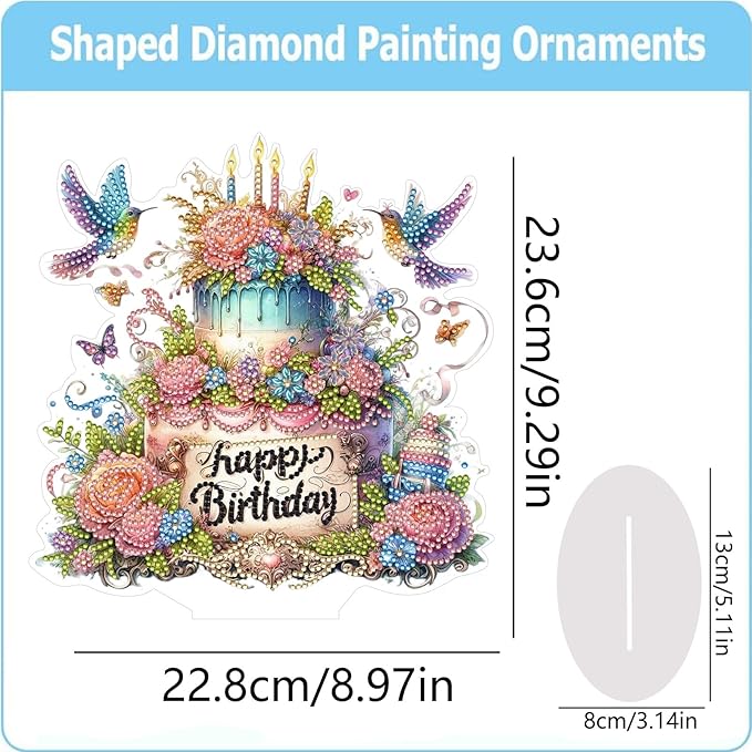 ARTopet DIY Diamond Desktop Ornament PET Irregular Shape Special Shaped Crystal Double Sided Pattern Single Sided Diamond Art Painting Tabletop Home Ornaments Decor-Birthday Cake