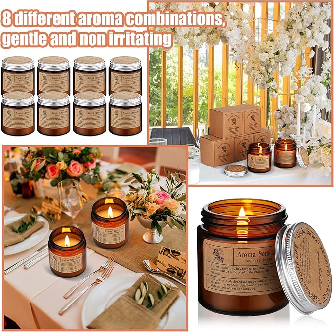MTLEE 24 Pcs Candles for Home Scented Aromatherapy Jar Candle Gift for Women Bulk 8 Long Lasting Aromatherapy Jar Soy Wax Candle Gift for Christmas Birthday Employee(Simple Style,Flower Scent)