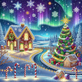 5D Aurora Xmas House Special Shape Diamond Art Kits for Beginners, Christmas Winter Theme Diamonds Painting Kits for Adults,DIY Crystal Rhinestones Diamond Paintings for Home Wall Decor 12×12Inch
