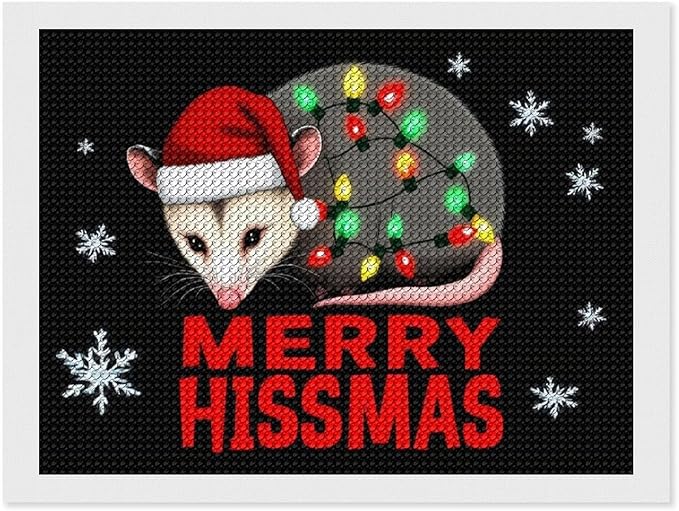 AIVKIEJK Diamond Painting Kits for Adults - Christmas Possum Merry Hissmas Painting DIY 5D Full Drill Diamond Dots Paintings with Diamonds Gem Art and Crafts Home Decor 12"x16"