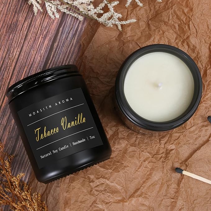 MOASITN Tobacco Vanilla Highly Scented Candle for Home|Organic Soy Candel| Handmade Long Lasting Aromatheraphy Jar Candles| Gift for Women,Men for Relaxing,Housewarming,Autumn|7oz