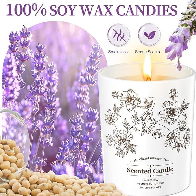 Deluxe Scented Candle for Women & Men, Lavender Soy Wax Candle, 9.2 Oz Jar Candle for Home, Scented-80 Hour Long Lasting Burning, Suitable Present for Thanksgiving, Christmas & Birthday