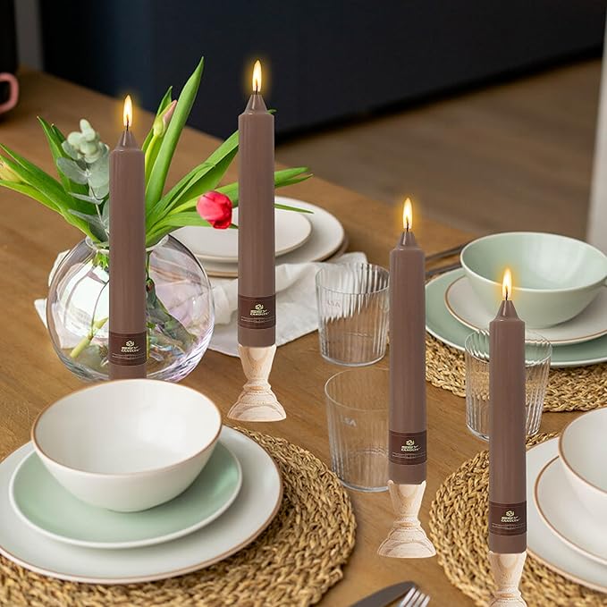4 Pack Brown Taper Candles Sticks Unscented 9 inch Tapered Candle Dinner Smokeless Long Burning Candlesticks for Weddings Dinner Party Home Decor
