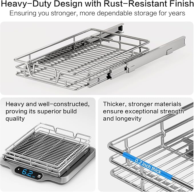 Kitchen Cabinet Pull Out Shelf and Drawer Organizer Slide Out Pantry Storaqe Basket in Multiple Sizes (14" W x 21",1 Tier)