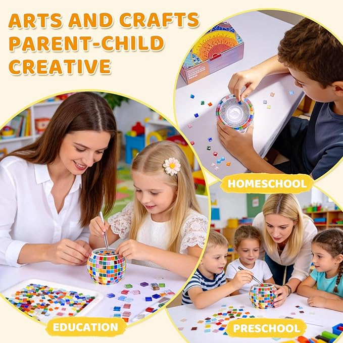 ONE TO FOUR Kids Craft Kit Mosaic Stained Glass Candle Holder - DIY Arts and Crafts for Kids Ages 8-12 & Adults, Turkish Night Light Making Kit, Ideal Home Decor Gift for Birthdays, Easter