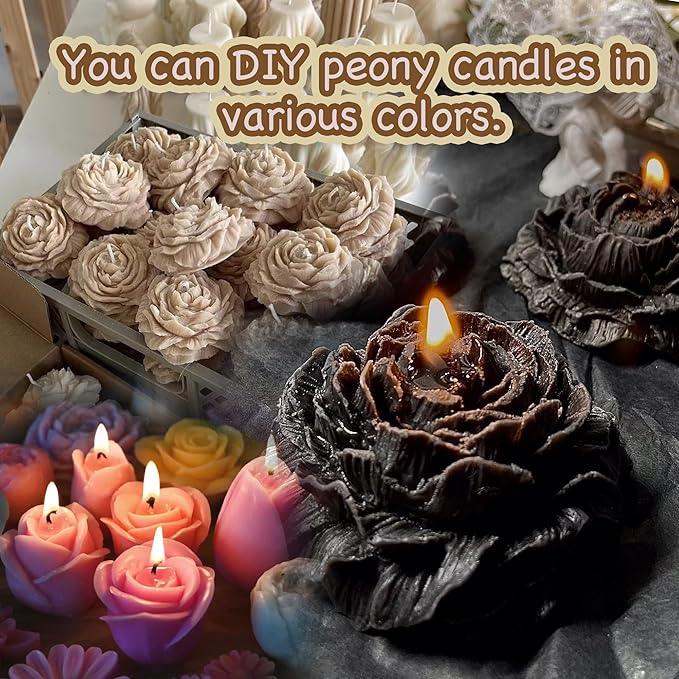 69 pcs Candle Making Silicone Mold Set,2 Peony(Large + Medium) Mold 1 Rose(Small) Set of 3D Flower Silicone Molds, for Soap,Candle Home Décor Handmade Gift