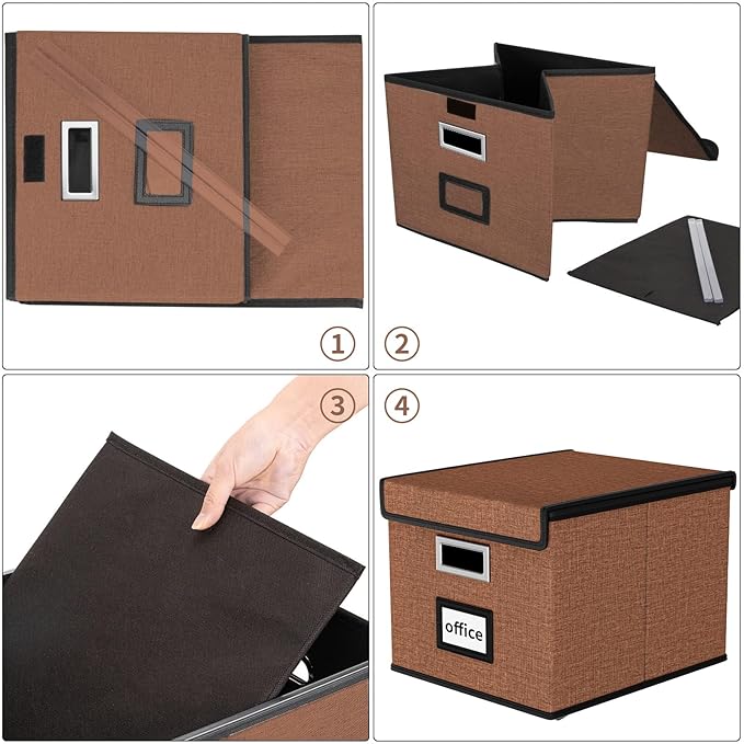 Huolewa Upgrade Portable File Organizer Box with Lid,Large Linen Hanging Office Document Storage Box with Lid,Collapsible Filing&Storage Box for Office/Decor/Home-14.9x12.7x10.8in,1pk-without folders
