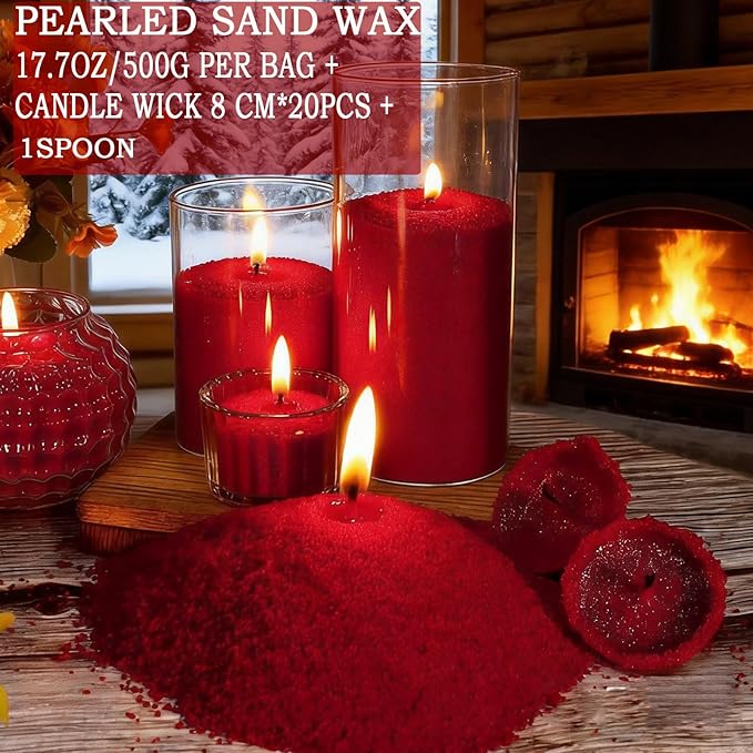 Scented Candle Sand with Wicks 1.1LB Dark Red Pearled Candle Beads Sand Candles Refillable Candle Wax Non-Toxic Natural Customized for DIY Candle Making, Home Decoration Wedding Party (Scented Rosa)