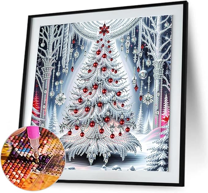 Christmas Tree 5D Special Shape Diamond Art Kits for Beginners, Christmas Winter Theme Diamonds Painting Kits for Adults,DIY Crystal Rhinestones Diamond Paintings for Home Wall Decor 12×12Inch