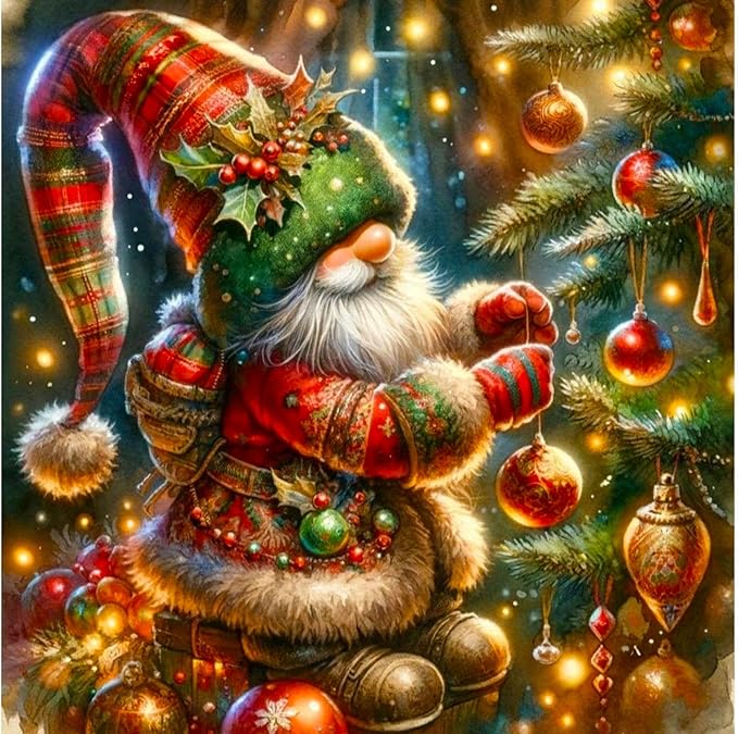 cviokrdu Christmas Diamond Art Kits for Adults, Gnome Diamond Painting Kits for Adults, Christmas Round 5D Gem Painting Kit Arts for DIY Crafts Gift Home Wall Decor 14x14inch